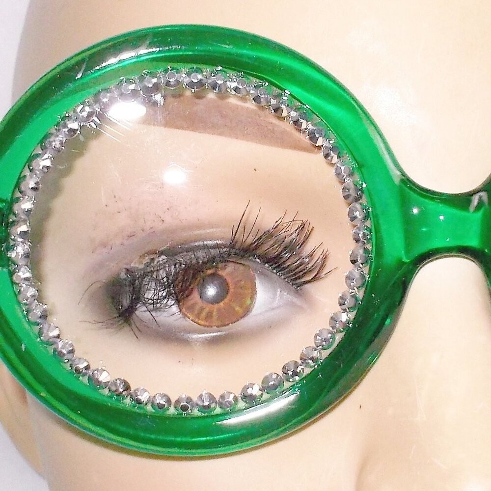 SEXY SPECS, GREEN ROUND READERS WITH SILVER RHINESTONES 2.25 STRENGTH